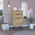 Light Dresser 35"H, 17"W, Superior Top,Three Drawers, Hairpin Legs, Light Oak