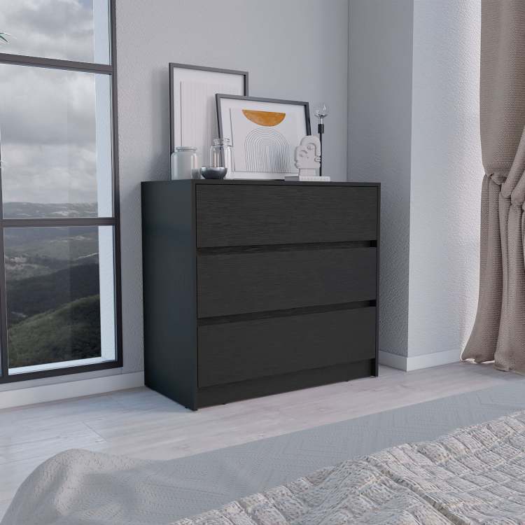 Dresser 31"H, 3 Drawers, Chest Of Drawers, Black