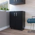 Storage Cabinet, Casters, Double Door, Two Interior Shelves Black
