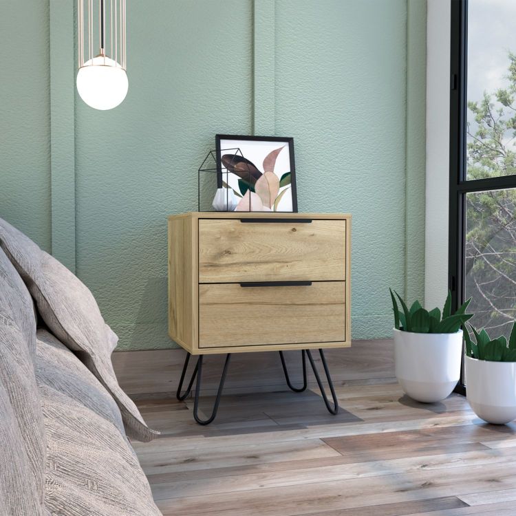 Augusta 2 Nightstand , End Table, Side Table Four Legs, Two Drawers Light Oak