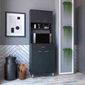 Pantry Cabinet 67" H, Four Doors, One Drawer, Three Internal Shelves, 2 External Storage Shelves, Microwave Storage Option, Four Legs, Black