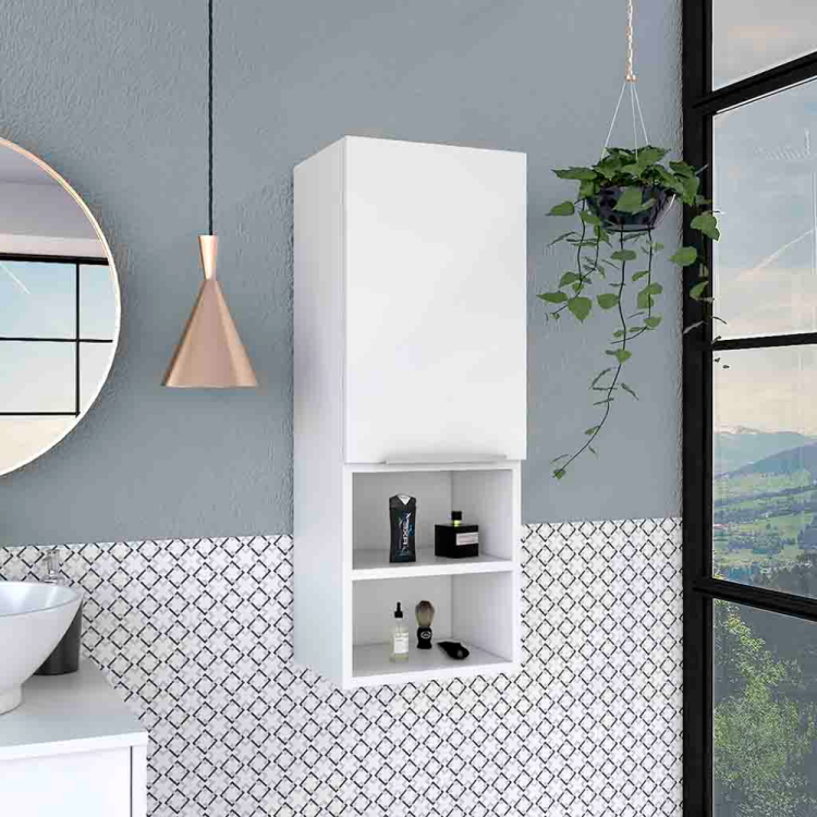 Medicine Single Door Cabinet 32" H, Two Interior Shelves, Two External Shelves, White