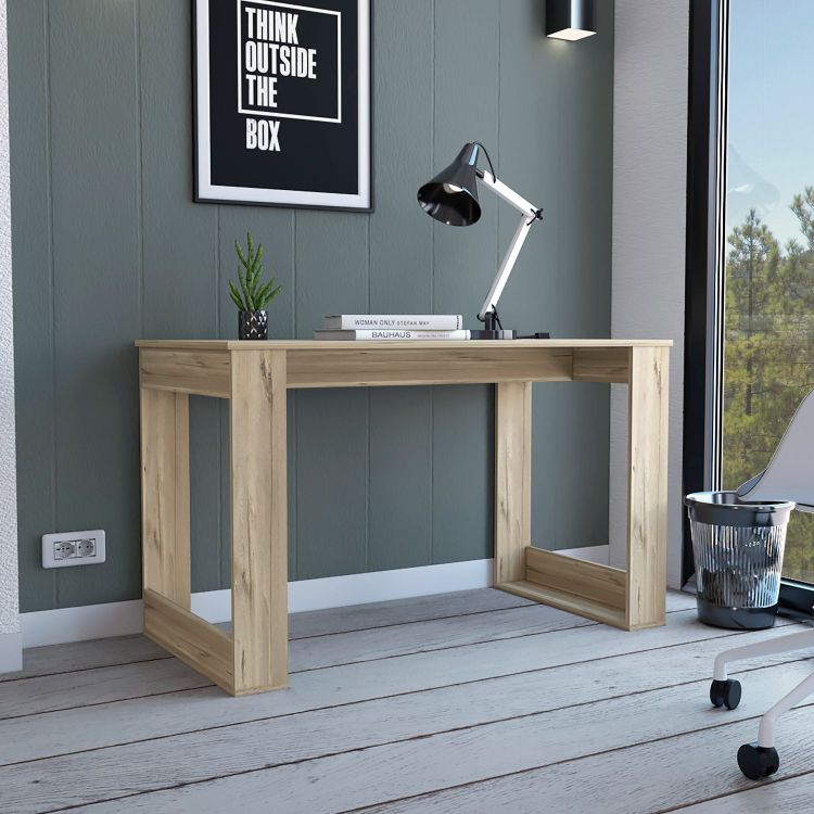 Writing Desk With Ample Workstation And Sturdy Legs, Light Oak