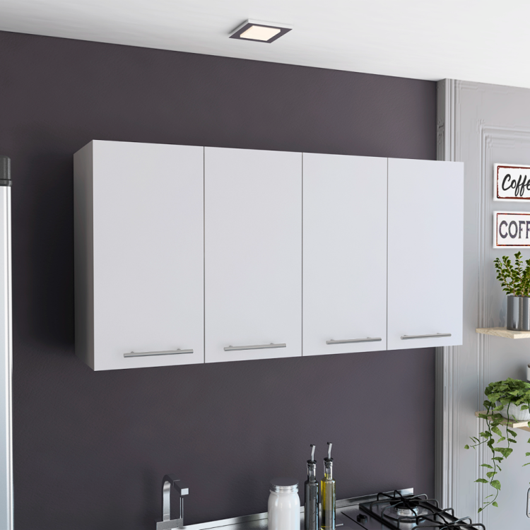 Wall Cabinet 24" H, Four Doors, With Two Internal Shelves And Internal Plate And Glass Organizer, White