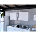 Wall Cabinet 24" H, Four Doors, Two Open Storage Shelves, Two Internal Shelves, Internal Dish And Glass Organizer, White