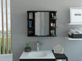 Milan Medicine Cabinet, Six External Shelves Mirror, Three Internal Shelves Black