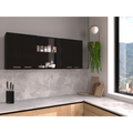 Wall Cabinet 24" H, Four Doors, With Two Internal Shelves And Internal Plate And Glass Organizer, Two Storage Shelves With Two Glass Doors, Black