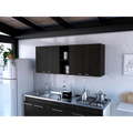 Wall Cabinet 24" H, Four Doors, Two Open Storage Shelves, Two Internal Shelves, Internal Dish And Glass Organizer, Black