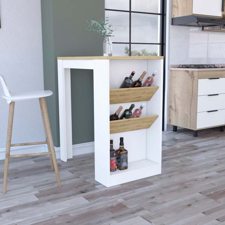 Kitchen Island 41" H, 2 Bottle Organizer And Shelf, White Macadamia