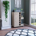 Bar Cart, Two External Shelves, Four Casters, Six Built In Wine Rack, Single Door Cabinet Light Gray