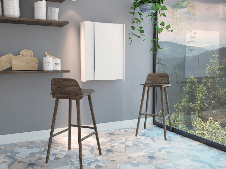 Vatta Wall Foldable Table, Seven Interior Shelves, Extending Table White