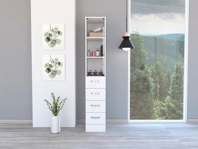 Vanguard Linen Cabinet, Three Shelves, Four Drawers White