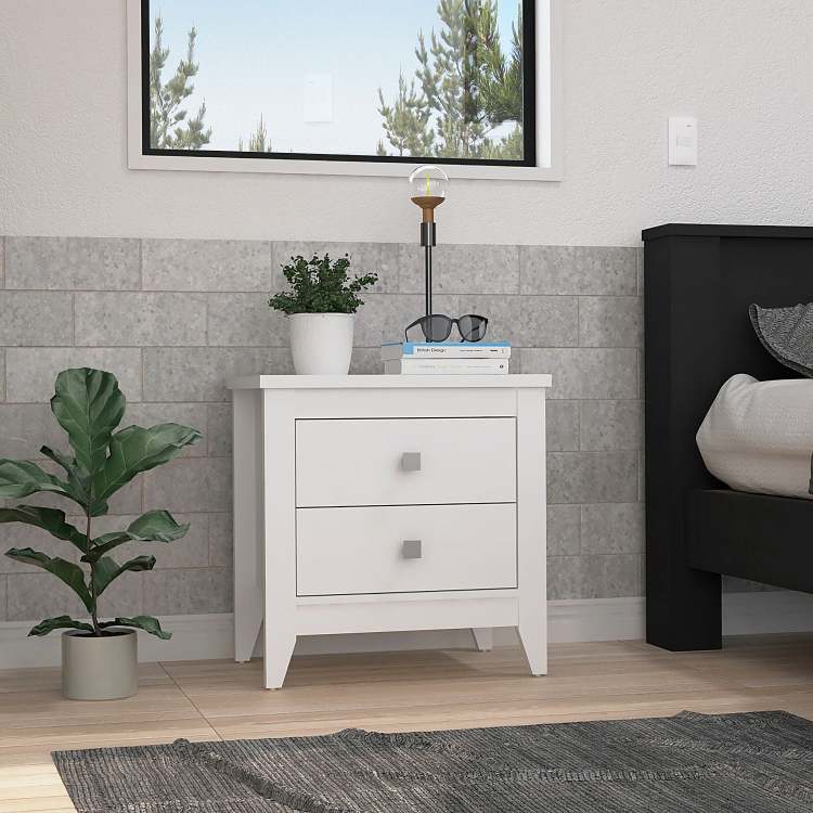 Nightstand 24"H, Two Drawers, Four Legs, Superior Top, White