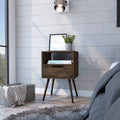 Otom Nightstand , Superior Top, One Open Shelf, One Drawer, Four Legs Dark Walnut