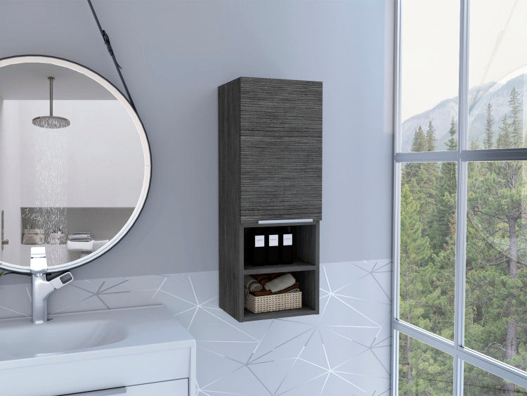 Mila Bathroom Cabinet, Two Interior Shelves, Two External Shelves, Single Door Cabinet Smokey Oak