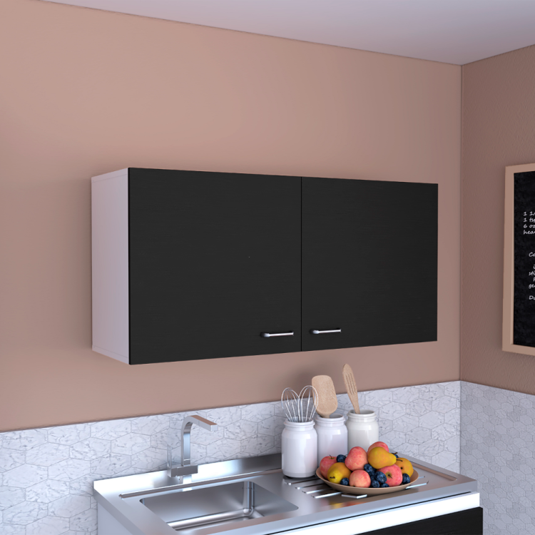 Wall Cabinet 19"H, Two Doors, Two Internal Shelves, Carbon Espresso White