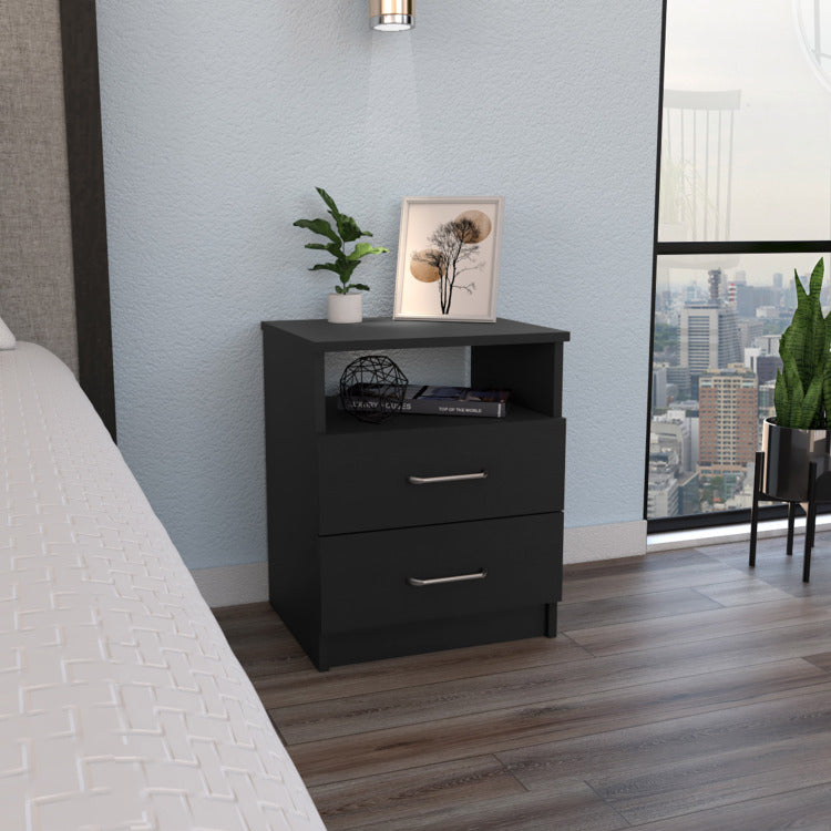 Napoles Nightstand , End Table, Side Table Superior Top, Two Drawers, One Shelf Black