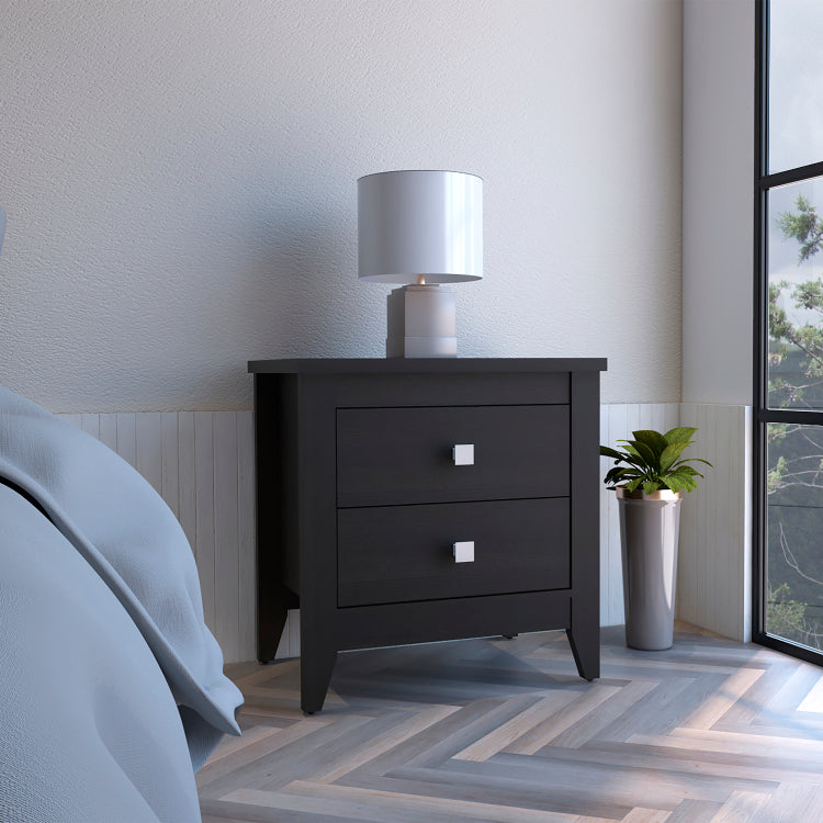 Amara Nightstand , End Table, Side Table Two Shelves, Four Legs Black