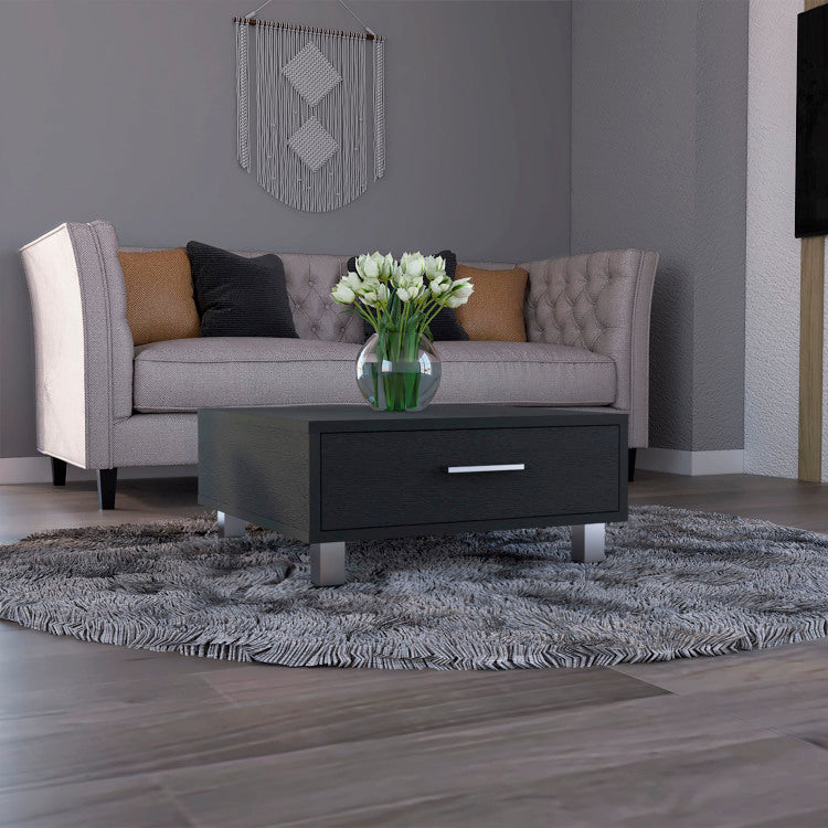 Beijing Coffee Table, One Drawer, Four Legs Black