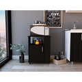 Lower Microwave Pantry 29" H, Single Door Cabinet, One Open Shelf, Three Side Shelves, Black