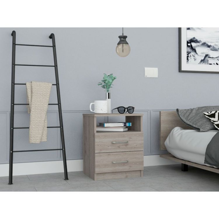 Napoles Nightstand , End Table, Side Table Superior Top, Two Drawers, One Shelf Light Gray