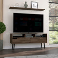 Oslo Tv Stand For Tv S Up 51", Two Drawers, Four Legs, Three Open Shelves Dark Walnut