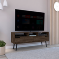 Tv Stand For Tv S Up 52", Three Open Shelves, Two Flexible Drawers, Dark Walnut