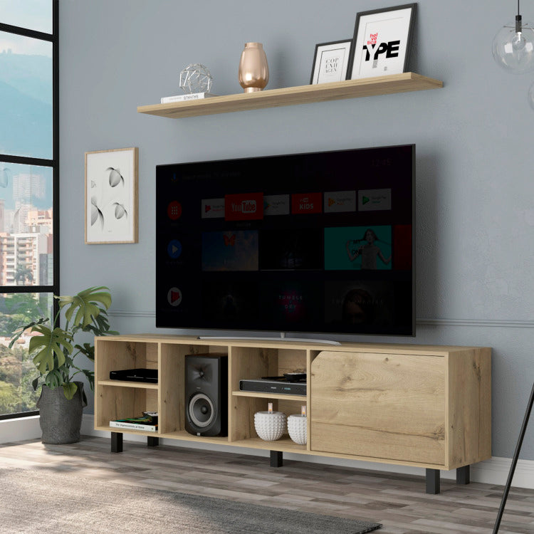 Valdivia Tv Stand For Tv S Up 70", Four Open Shelves, Five Legs Light Oak