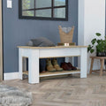 Storage Table, Four Legs, Lower Shelf, Light Oak White