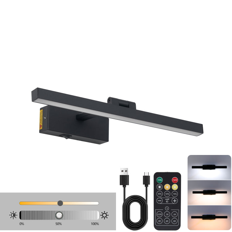 16Inch Black Bathroom Light Fixtures Over Mirror Modern Dimmable Led Vanity Light For Bathroom Wall Lighting