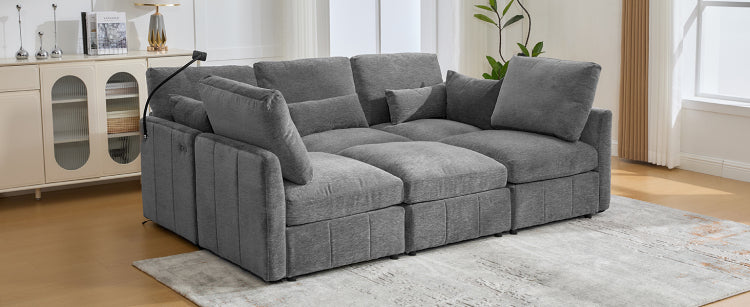 Modern Sectional Sofa Modular Sofa 85.4" U Shaped Sofa Couch Sofa Bed L Shaped Sofa With A Movable Ottoman And Two Usb Ports And A Phone Holder For Living Room, Grey