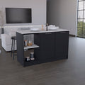 Kitchen Island With Large Countertop, Open Storage Shelves And Double Door Cabinet, Black Onyx
