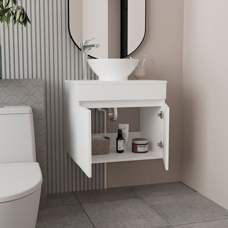 Vessel Sink Vanity Manchester, Two Drawers And Open Shelf, White