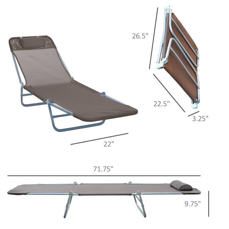 Outsunny Folding Chaise Lounge Chair, Pool Sun Tanning Chair, Outdoor Lounge Chair With 5 Position Reclining Back, Mesh Seat, Headrest For Beach, Yard, Patio, Brown