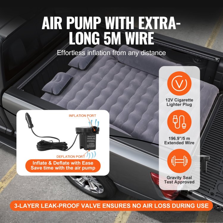 Truck Bed Air Mattress, For 6 6.5 Ft Full Size Truck Beds, Inflatable Air Mattress Camping Bed With 12V Air Pump 2 Pillows, Carry Bag, For Chevrolet Silverado, Dodge Ram, Ford 150 250 350