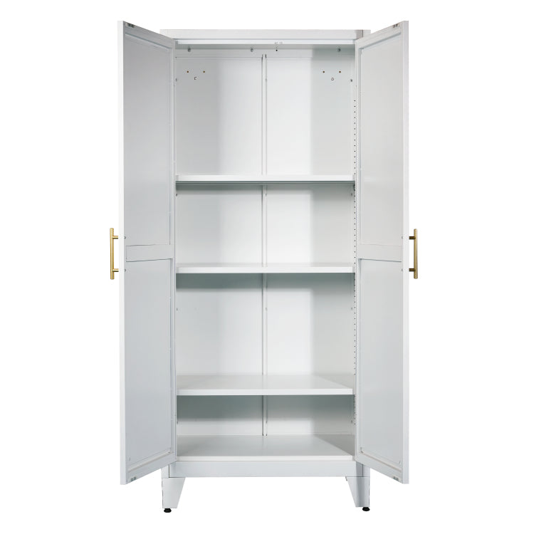71'' 2 Shapely Doors Cabinet, Metal Storage Cabinet With Doors And Adjustable Shelves, For Bedroom, Living Room, Kitchen White
