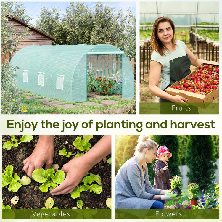 Outsunny 20' X 10' X 7' Walk In Tunnel Greenhouse, Garden Warm House, Large Hot House Kit With 8 Roll Up Windows & Roll Up Door, Steel Frame, Green