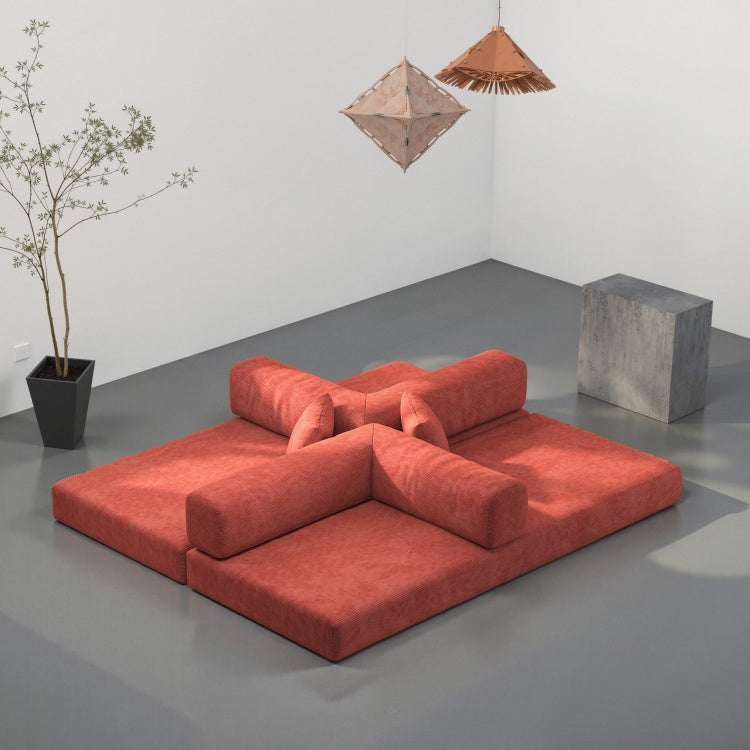 78.8Inch Modular Sectional Sofa, Convertible Pudding Block Sofa, Floor Standing Sofa Bed Arm Comfort Sofa Bed, Compression Sofa For Living Room And Bedroom Orange