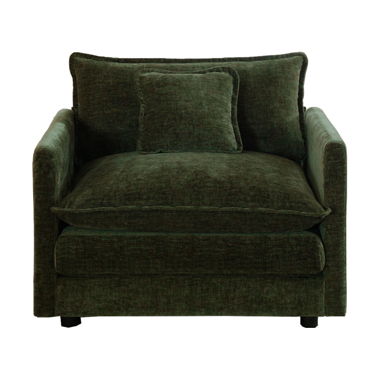 Comfy Deep Single Seat Sofa Upholstered Reading Armchair Living Room Chair Green Chenille Fabric , 1 Toss Pillow