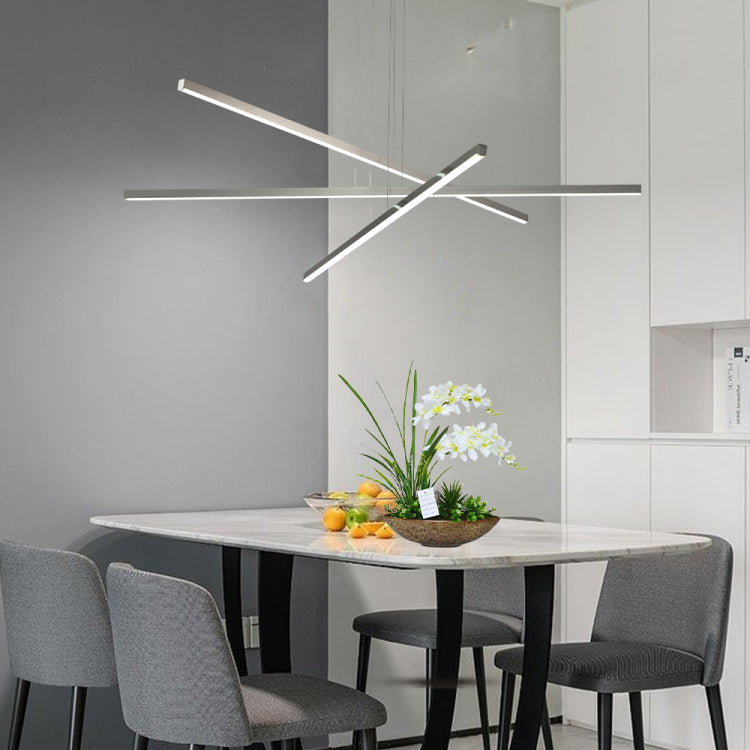 48" Modern Led Chandelier Geometric 3 Arm Design, Adjustable Hanging, Sleek Metal Finish For Dining Room, Living Room & Office