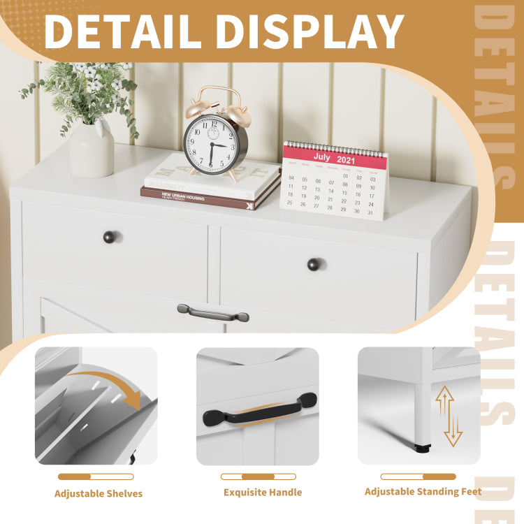 Shoe Cabinet With 2 Flip Drawers And 2 Drawers, Slim Metal Entryway Storage Cabinet, Freestanding 31.5"W X 40.75"H White Organizer With Anti Tip Device