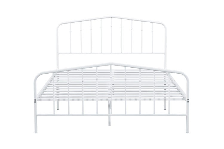 Contemporary Style Full Size Metal Bed Mattress Ready With Full Metal Structure White Finish