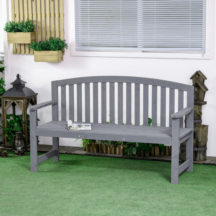 Outsunny 56" Outdoor Wood Bench, 2 Seater Garden Bench With Backrest And Armrest, Patio Bench For Patio, Porch, Poolside, Balcony, Gray