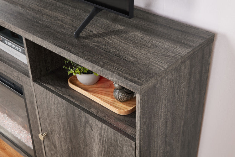 Ambrose 70"W Gray Walnut Finish Fireplace Tv Stand Console With Heater, Led Light, Cabinets, Shelves