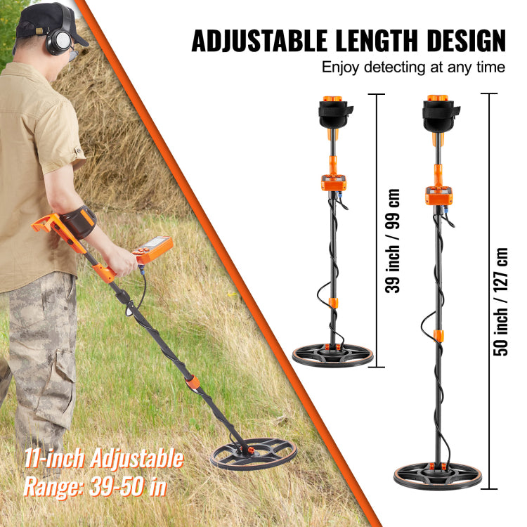 Waterproof Metal Detector, 12" Coil, Professional Rechargeable Gold Detector, 39 50 In Adjustable With Lcd 7 Modes Advanced Dsp Chip Bluetooth Headset, Ip68 For Detecting Gold Treasure Hunting