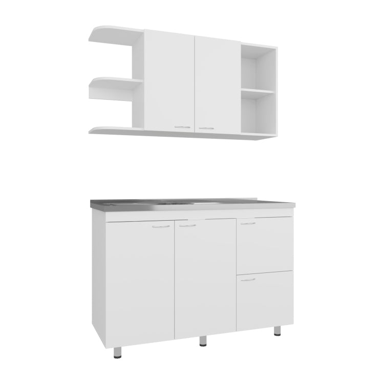 Kitchen Cabinet Set, 6 Doors, 9 Shelves, White Kitchen