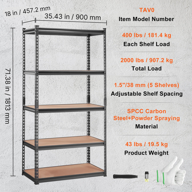 Storage Shelving Unit, 5 Tier Adjustable, 2000 Lbs Capacity, Heavy Duty Garage Shelves Metal Organizer Utility Rack, Black, 36" L X 18" W X 72" H For Kitchen Pantry Basement Bathroom Laundry