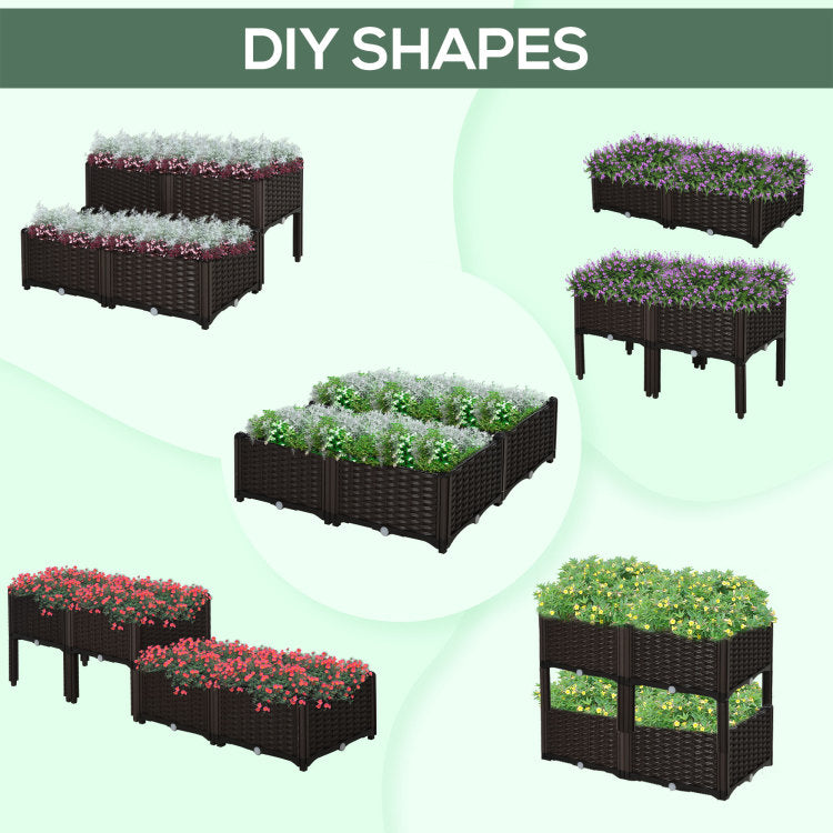 Outsunny 4 Piece Raised Garden Bed With Legs, Self Watering Planter Box Raised Bed To Grow Flowers, Herbs & Vegetables, Brown