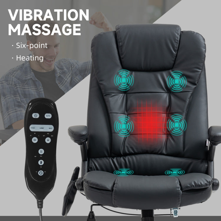 Homcom High Back Vibration Massage Chair, Heating Office Chair, Black