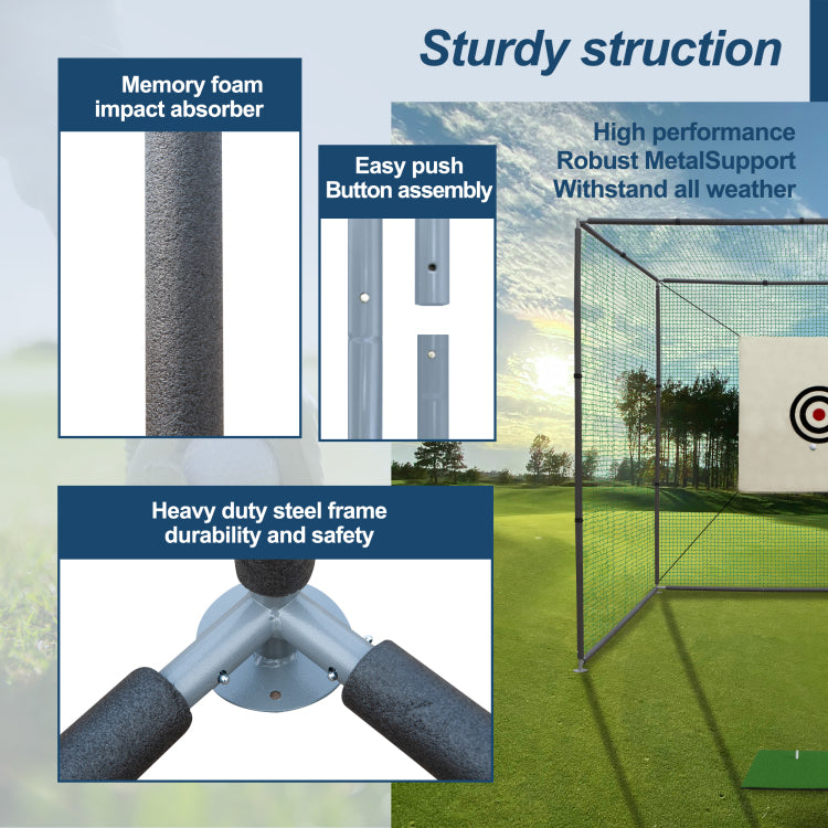 10X10X10Ft Golf Practice Net Cage W Metal Frame Hitting Net Kit Indoor Outdoor